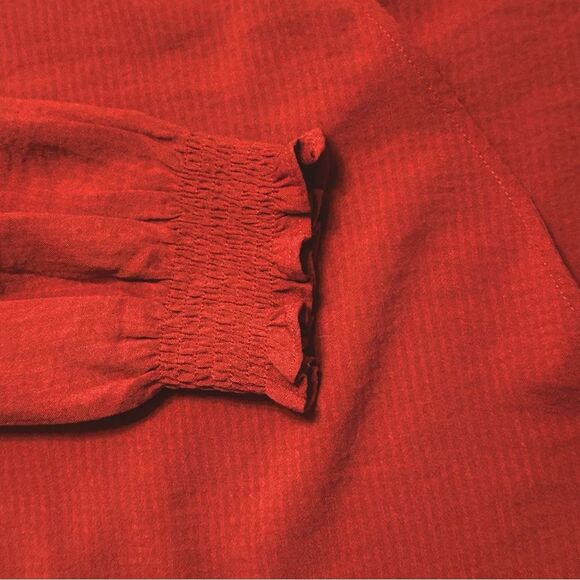 Madewell Smocked Sleeve Wrap Top Long Sleeve Rust Orange Size M - Picture 9 of 10